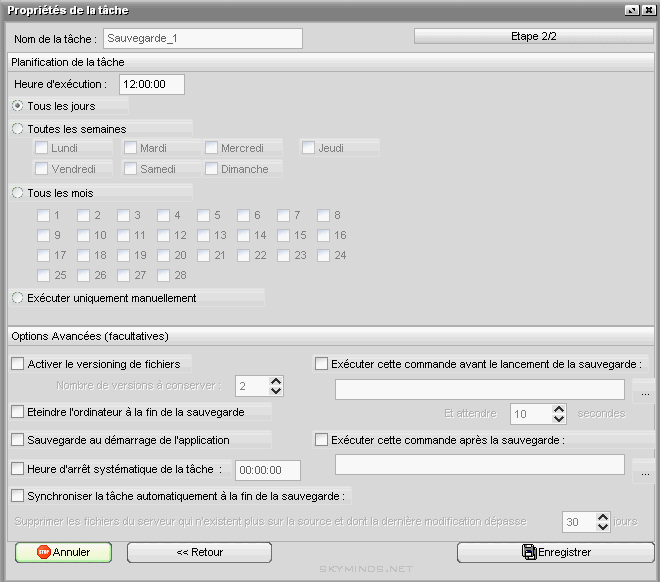 Options de sauvegarde