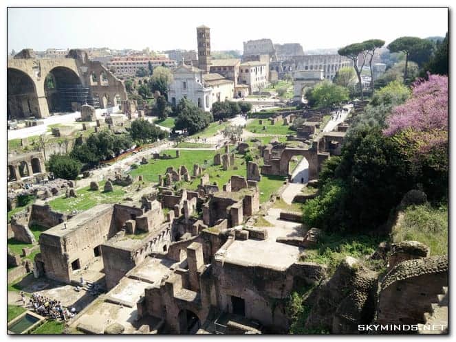 Le forum romain avec le Colisée au fond