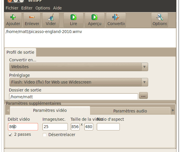Encoder une vidéo dans un autre format avec WinFF winff
